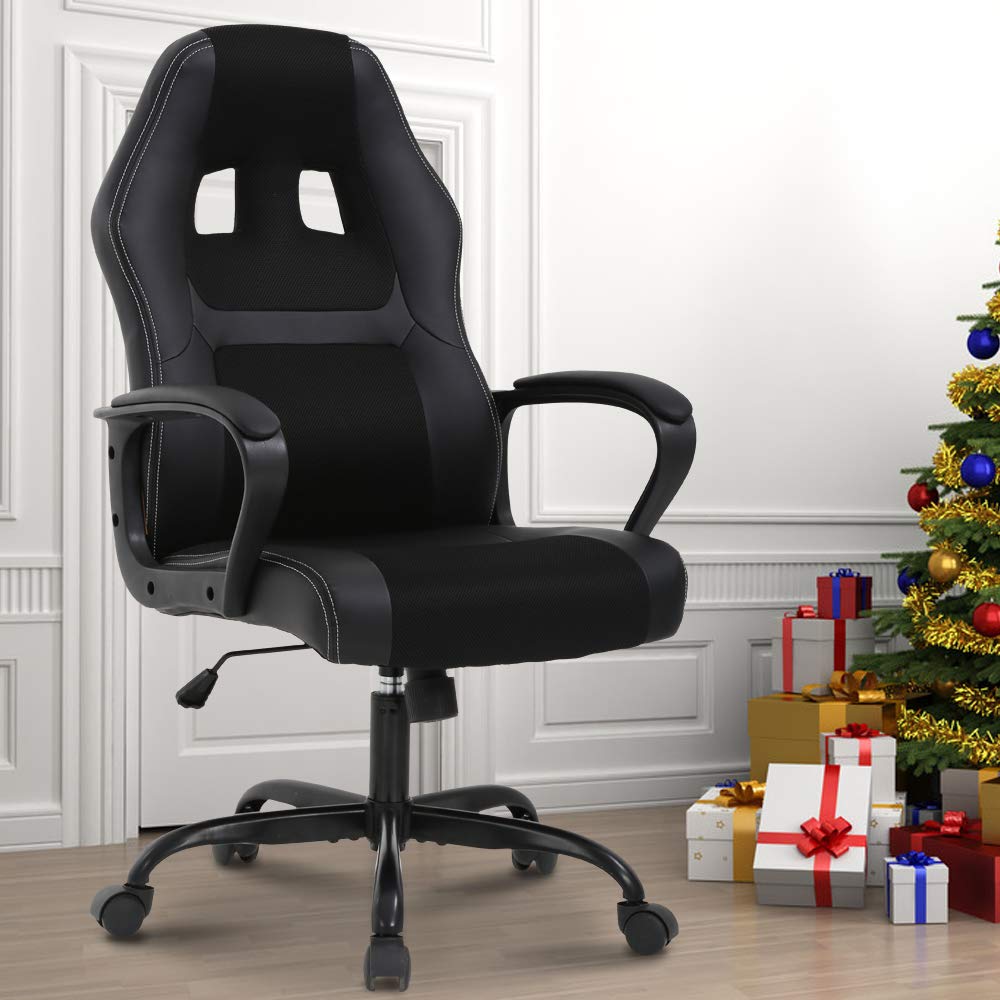 Ergonomic Swivel Gaming Chair - Adjustable PU Leather Office Chair with 360° Wheels & Lumbar Support for Men & Women - Perfect for Home Office, Gaming Setup & Workstation Comfort