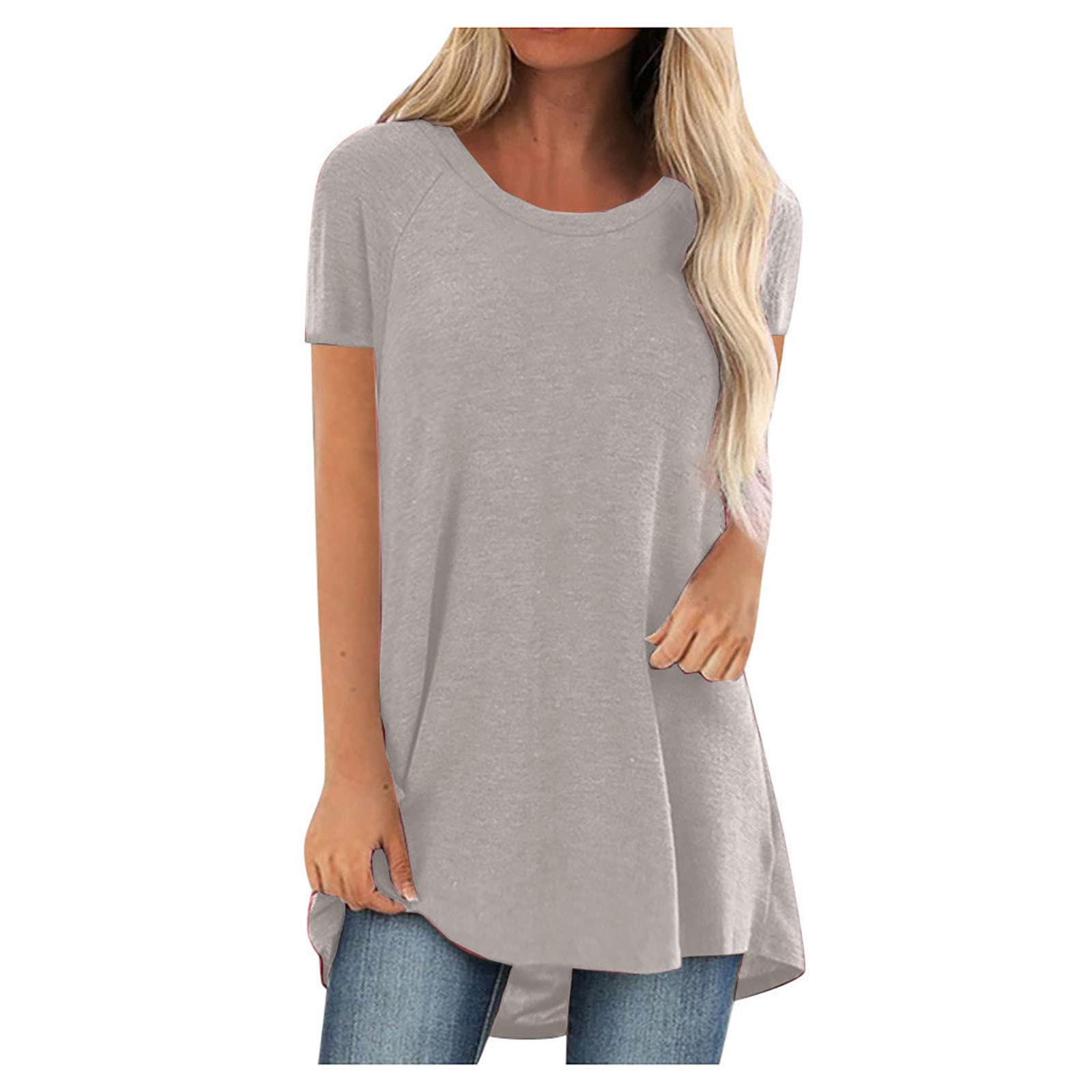 Women's Plus Size Casual Short Sleeve Tunic Tops - Crew Neck Solid Color Tee Shirt & Blouse for Everyday Wear | Perfect for Work, Weekend Outings and Layering