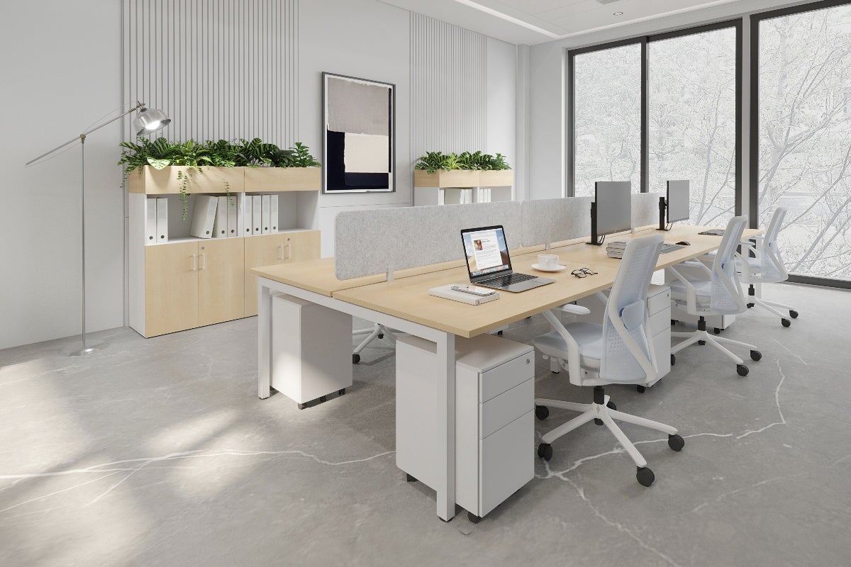 Quadro Square Legs 6-Person Office Workstation Desk [1600L x 700W] - Perfect for Team Collaboration & Open Office Spaces