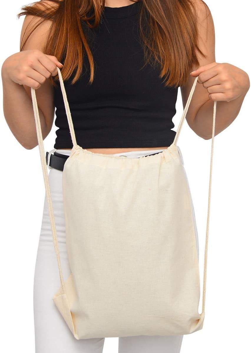 50 Pack Durable Cotton Canvas Drawstring Backpack Bags - 14