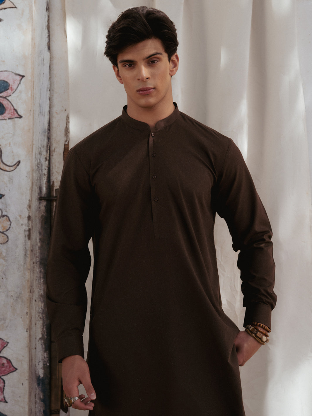 Premium Blended Dark Brown Kurta Trouser Set for Men - Comfortable Cotton Mix Ethnic Wear - Perfect for Festivals, Weddings & Casual Outings