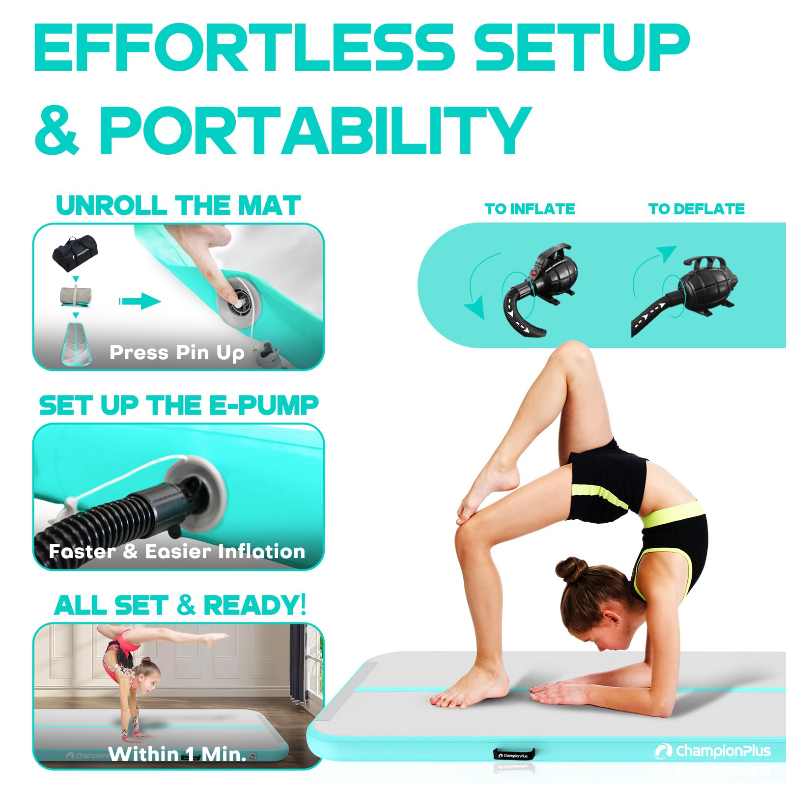 Inflatable Gymnastics Air Tumbling Mat - 4/8 Inch Thick Tumble Track for Home Training, Cheerleading & Water Yoga - 10ft, 13ft, 16ft, 20ft Sizes with Electric Air Pump - Perfect for Indoor Workouts, Backyard Play & Fitness Classes