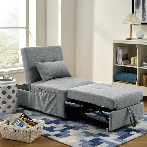TAIGR 4-in-1 Folding Ottoman Sleeper Sofa Bed - Convertible Chair, Couch & Chaise Lounge for Small Spaces - Space Saving Furniture for Living Room, Bedroom & Studio Apartment - Grey