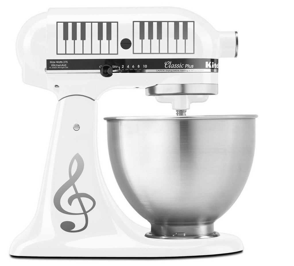 Treble Clef & Piano Keys Vinyl Decal Set for KitchenAid Mixers - Silver Music Note Stickers for Baking Enthusiasts - Perfect for Customizing Stand Mixers & Home Decor