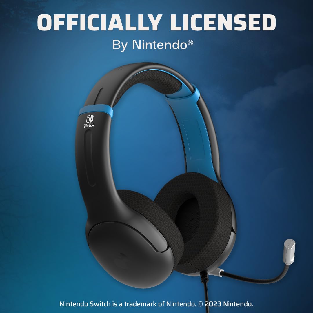 PDP Gaming AIRLITE Stereo Gaming Headset with Noise Cancelling Mic for Nintendo Switch/Lite/OLED - Lightweight Wired Headphones with Soft Ear Cushions (Moonlight Black/Blue) - Perfect for Gaming, Streaming & Online Classes