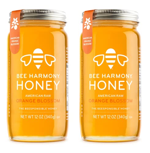 Organic Raw Orange Blossom Honey from USA - Pure, Unfiltered & Natural (12oz, Pack of 2) - Perfect for Tea, Baking & Healthy Breakfast