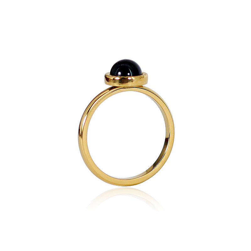 Stylish 18K Gold Plated Titanium Steel Ring with Natural Stone Inlays - Red Agate, Pink Crystal & Amethyst Blue Jewelry for Women | Perfect for Parties, Weddings & Everyday Fashion Accessories