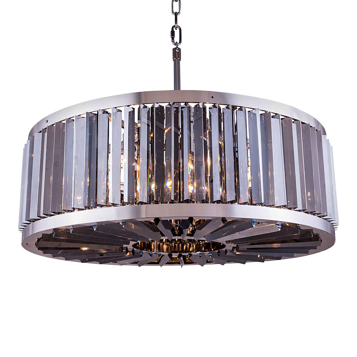 Prysm Transitional 10-Light 35-Inch Smoke Crystal Chandelier with Polished Nickel Finish - Modern Hanging Ceiling Light Fixture (LED Bulbs Included) - Perfect for Dining Rooms, Living Rooms, and Entryways