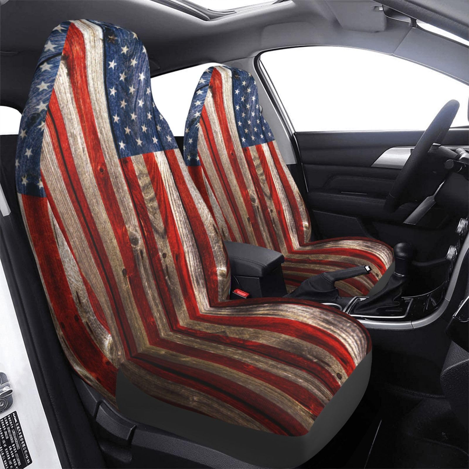 Universal 2-Piece American Flag Wooden Car Seat Covers - Front Seat Protectors for Most Cars, SUVs, Sedans & Trucks | Patriotic Auto Accessories for Road Trips & Daily Commute