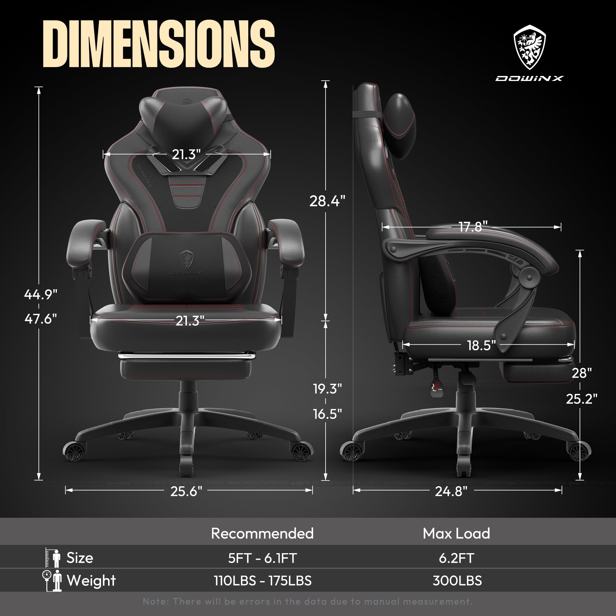 Dowinx Ergonomic Gaming Chair with Adjustable Footrest - Heavy Duty Big & Tall PC Gaming Chair for Adults - Massage Office Computer Chair - Perfect for Esports, Streaming & Long Gaming Sessions (Black)