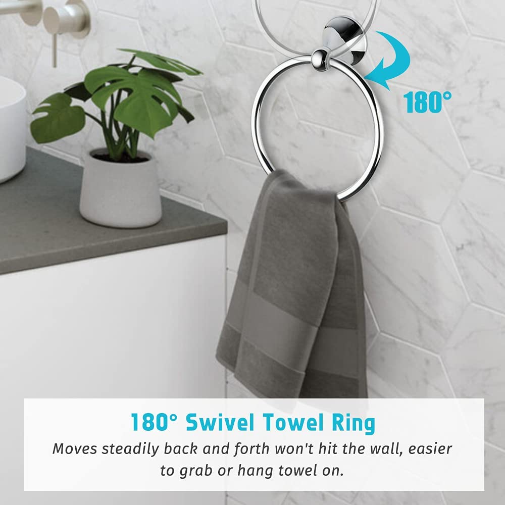 4-Piece Bathroom Accessory Set - Adjustable Towel Bar, Towel Ring, Toilet Paper Holder & Towel Hook - Chrome Wall Mounted Bathroom Hardware for Modern Homes - Perfect for Bathroom Organization & Spa-Like Decor