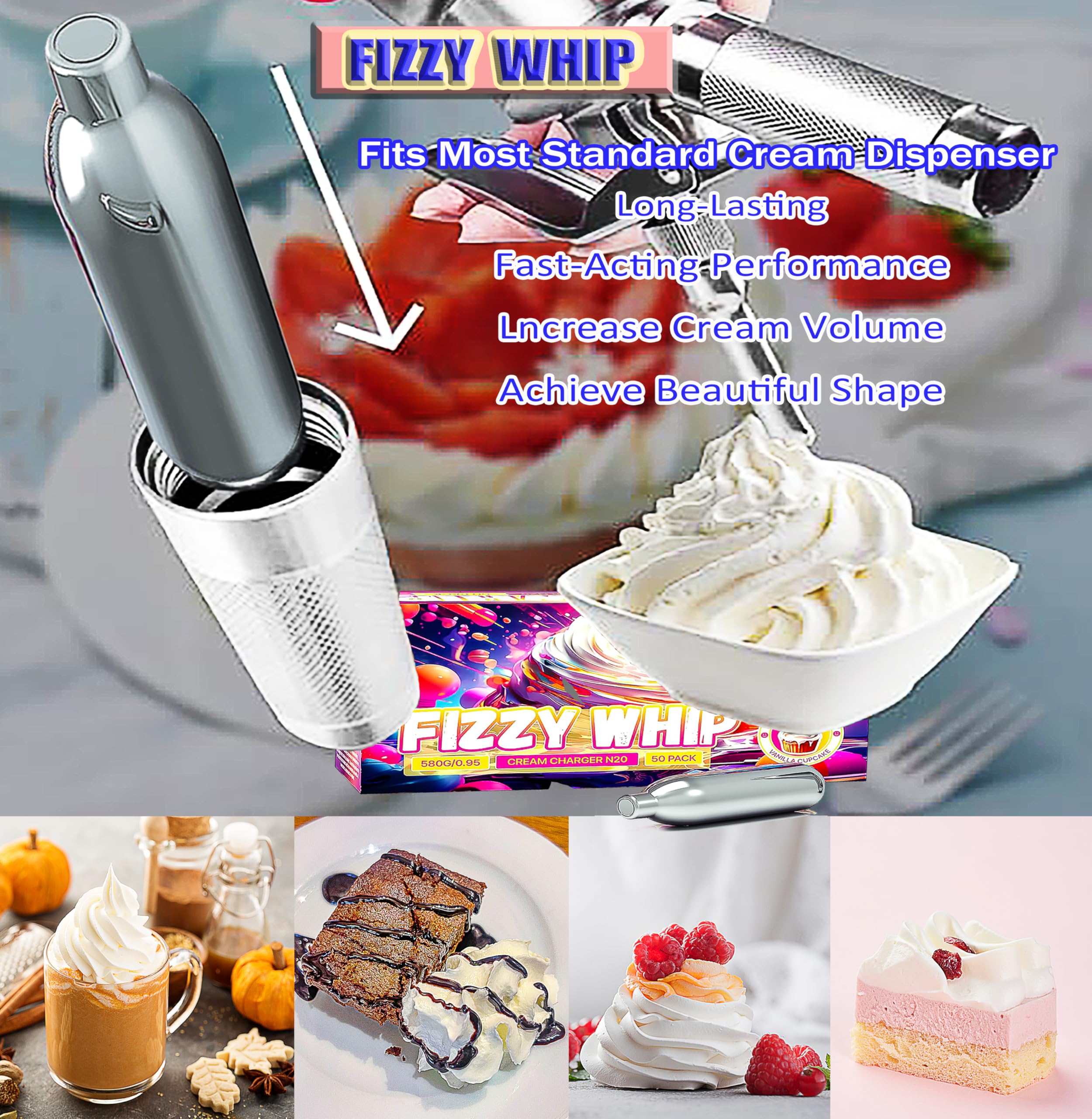 Premium Stainless Steel Whipped Cream Charger Cartridges - Compatible with Cream Whippers for Delicious Desserts, Coffee Toppings & Cocktail Garnishes
