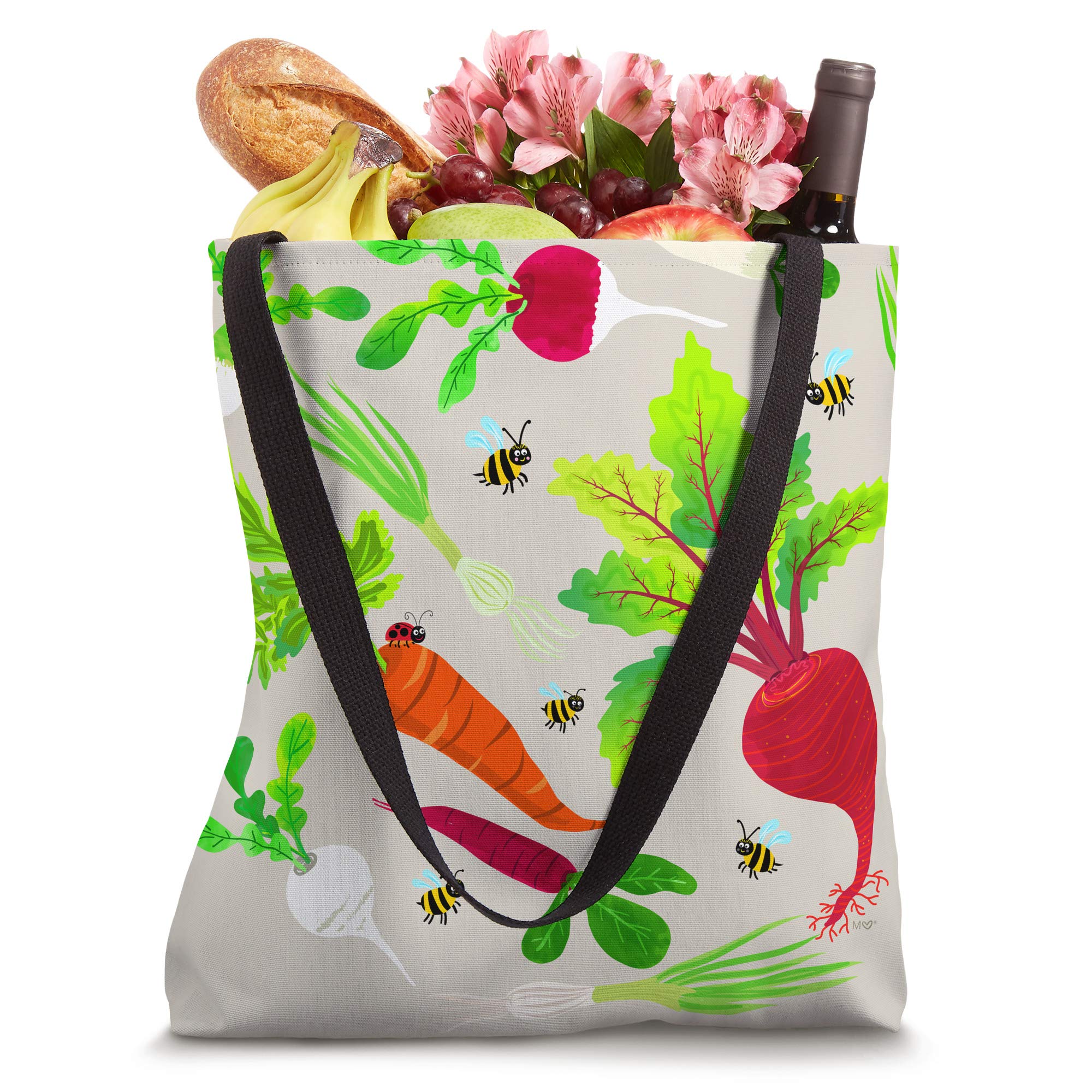 Playful Veggies Tote Bag - Cute Vegetable Print Reusable Grocery Shopping Bag - Perfect for Farmers Market, Grocery Runs & Eco-Friendly Lifestyle