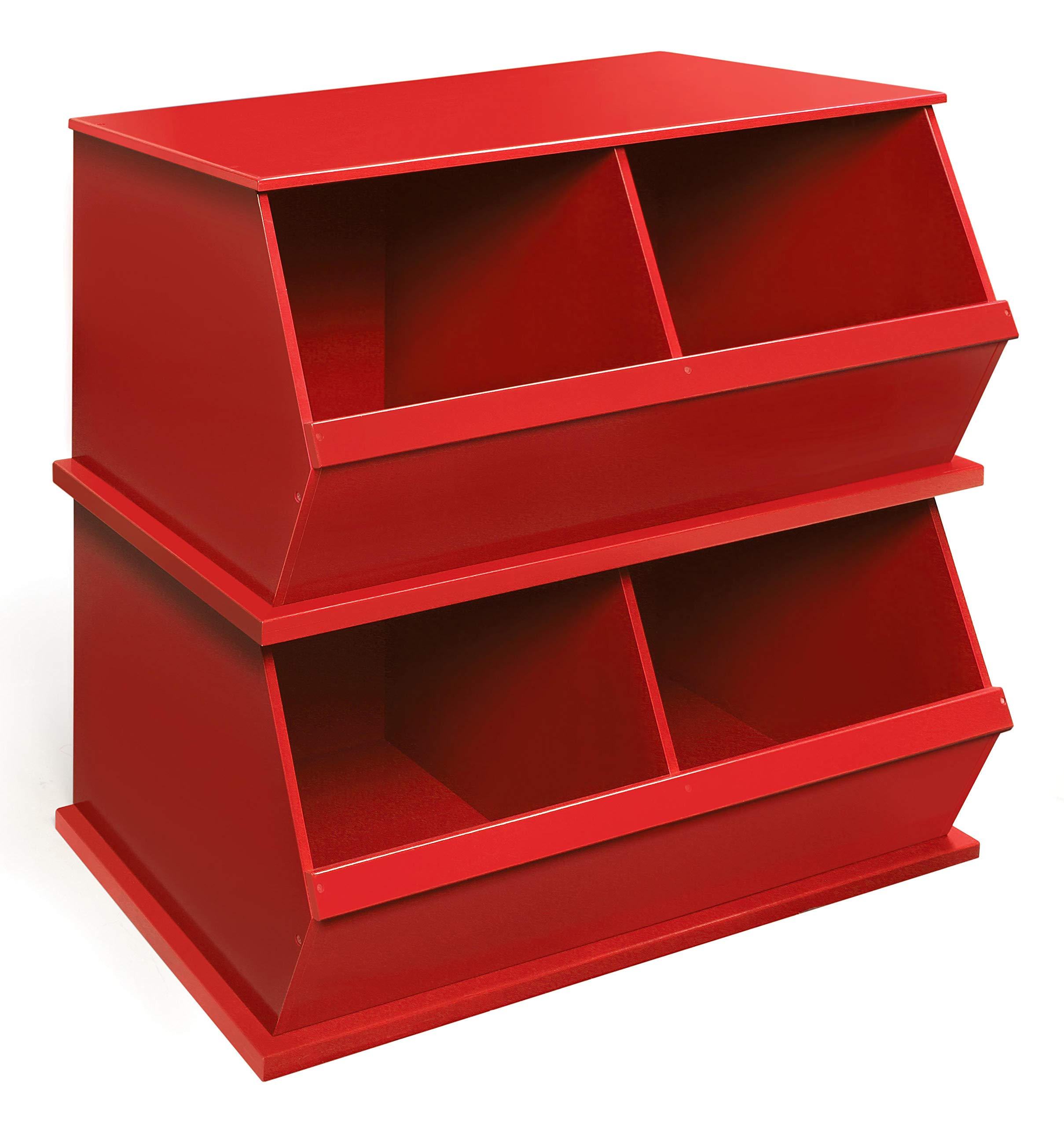 Badger Basket Two Bin Stackable Toy Storage Organizer for Kids Room - Red | Perfect for Playroom, Nursery & Bedroom Organization