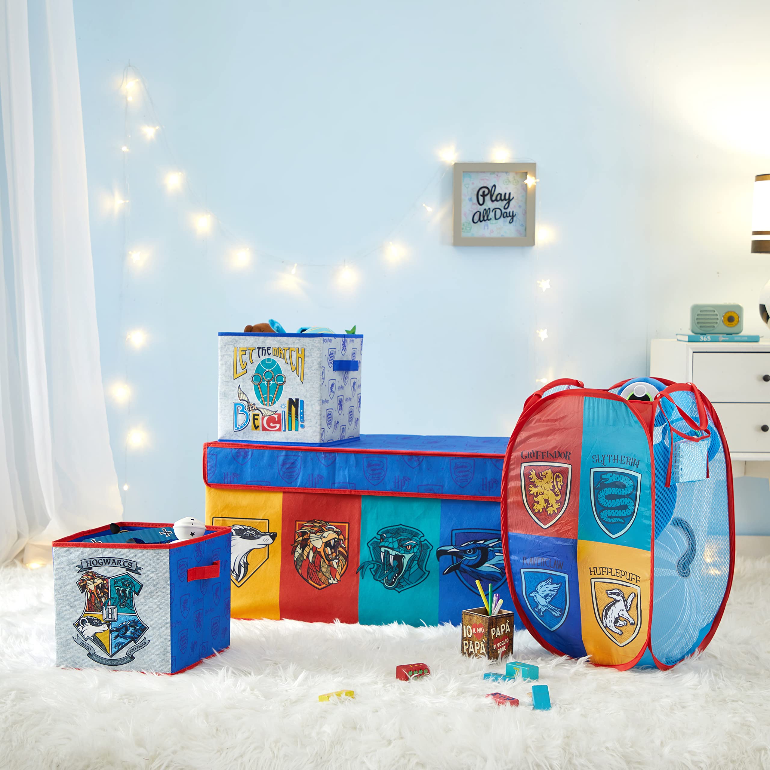 Harry Potter Storage Set - 2 Pack Fabric Cubes, Trunk & Pop-Up Hamper for Kids Room Organization | Hogwarts-Themed Closet & Toy Storage | Perfect for Dorm, Bedroom & Nursery Decor