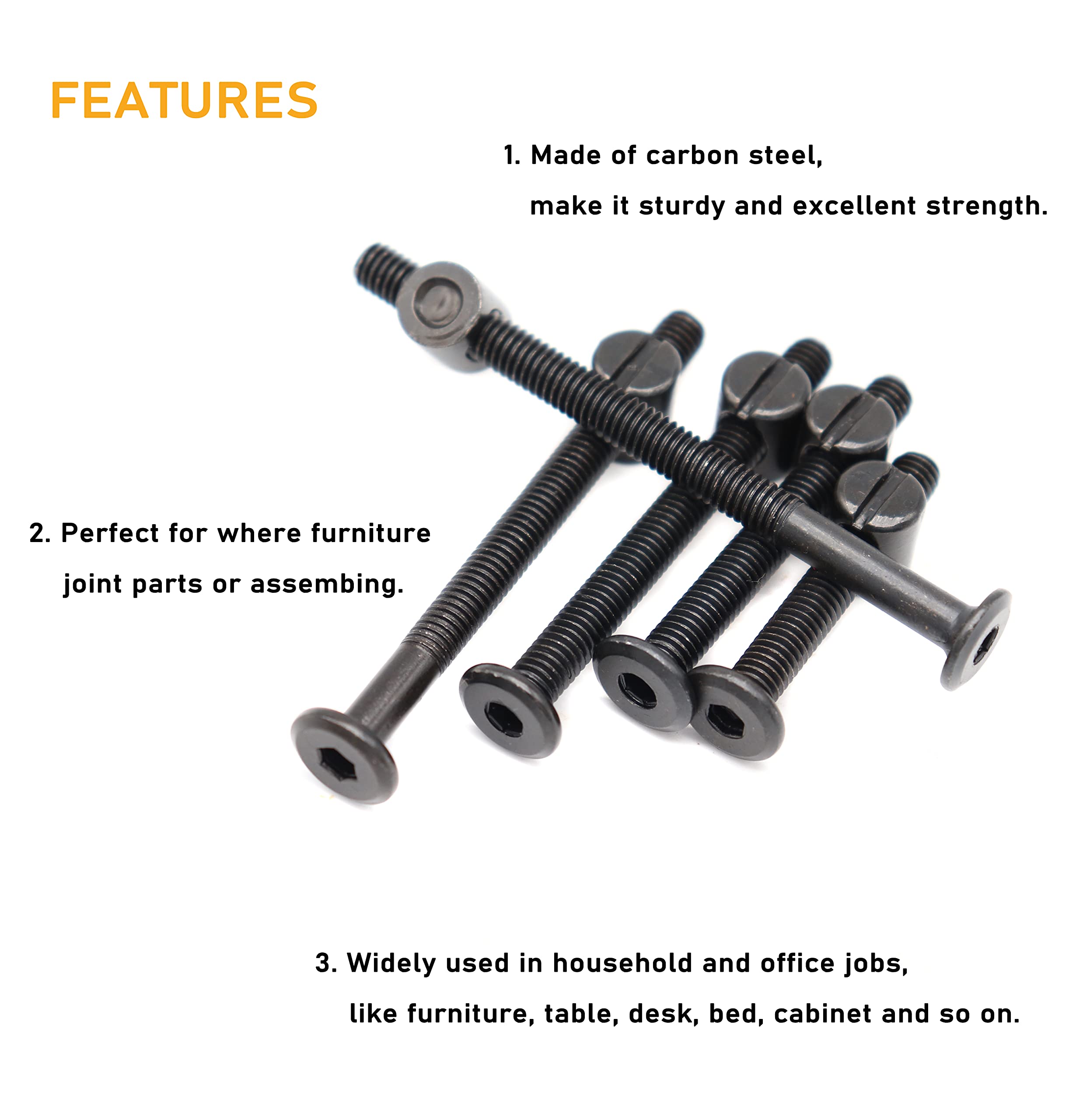 Hex Socket Cap Bolts Kit - 50pcs M6 Black Barrel Nuts for Baby Cribs & Furniture - 15-35mm Sizes - Easy Assembly & Repair