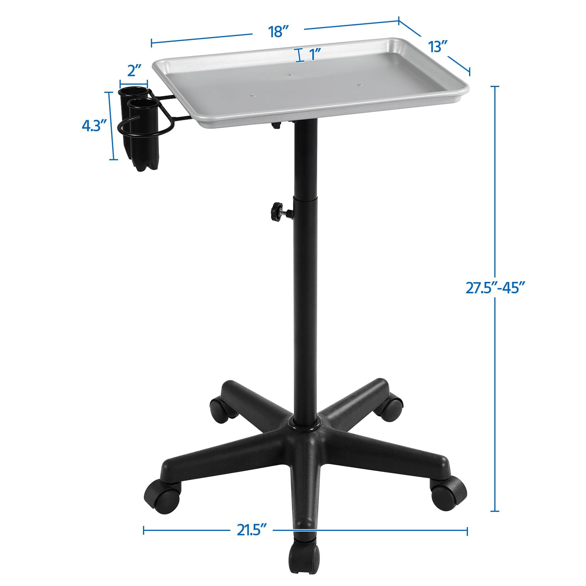 Yaheetech Adjustable Height Rolling Salon Tray - Mobile Aluminum Beauty Cart with Wheels & Accessory Caddy for Spa, Salon & Barber Shop - Silver | Perfect for Styling Tools, Nail Supplies & Hairdressing Equipment Storage
