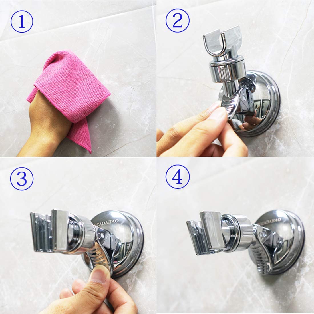 Adjustable Shower Head Holder with 360° Rotation & Vacuum Suction Cup - Removable Wall Mount Bracket for Bathroom (Silver) - Perfect for Handheld Showerheads, Spa & Relaxation