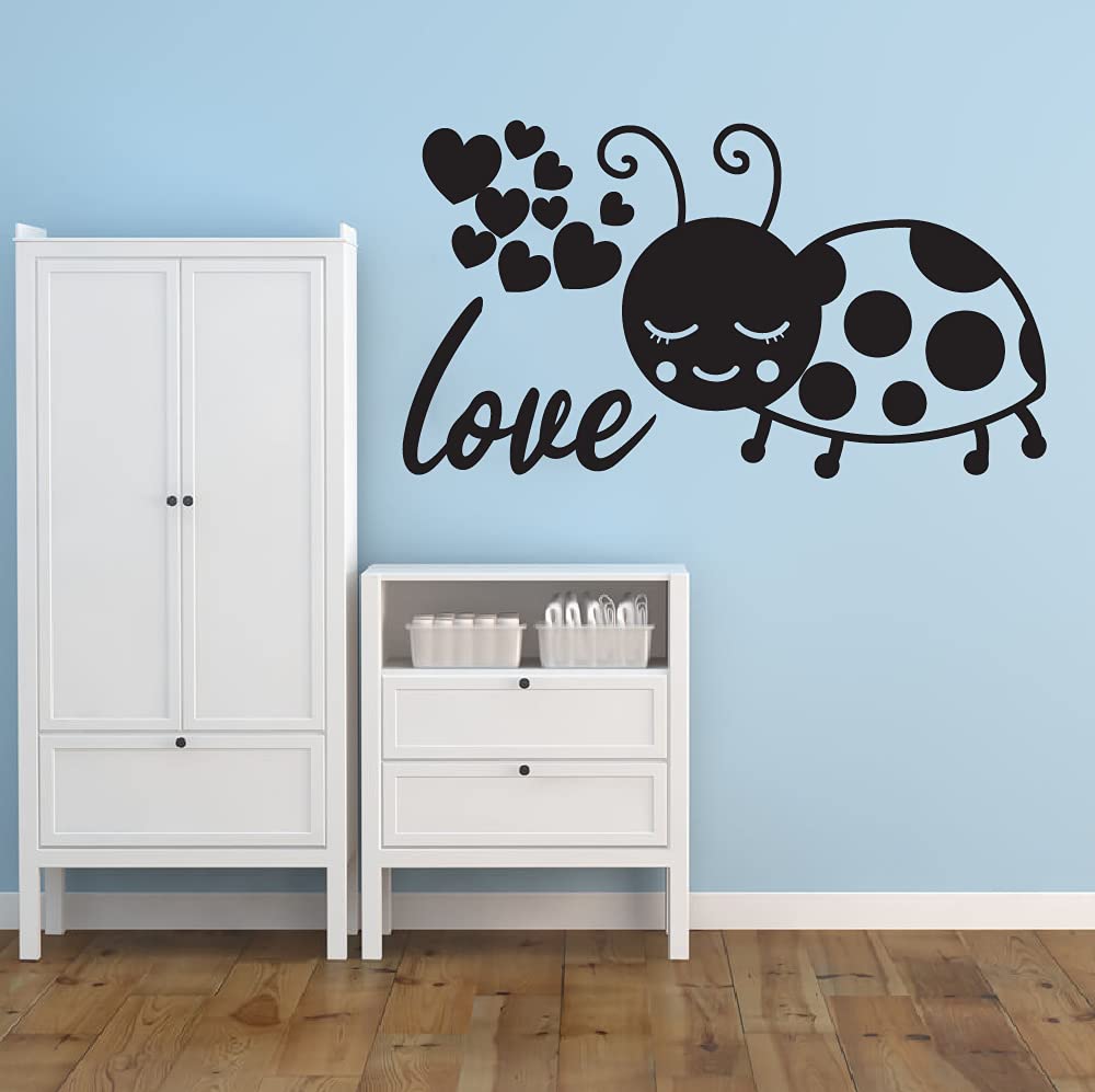 Ladybug Vinyl Wall Stickers - Cute Small Hearts Ladybug Decals for Kids Room, Nursery, Playroom & Home Decor - 14x20 Inch Insect Animal Wall Art - Perfect for Bedroom, Kinder Spaces & DIY Room Decoration