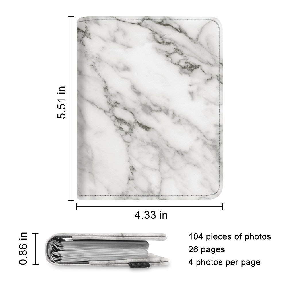 FINTIE Mini Photo Album for Fujifilm Instax 3-Inch Film - 104 Pockets Photo Book for Instax Mini 11/9/8/90/25 & Link Printer, Polaroid Snap PIC - Marble White | Perfect for Travel Memories, Wedding Photos & DIY Scrapbooking