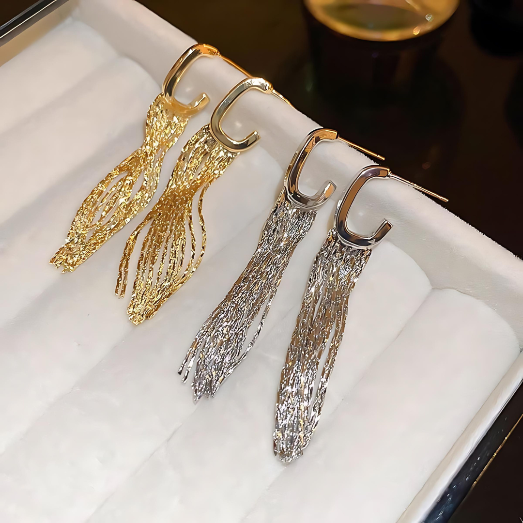 Gold Silver C Hoop Tassel Waterdrop Earrings for Women | Elegant Boho Dangle Earrings for Party, Wedding & Everyday Wear | A8057