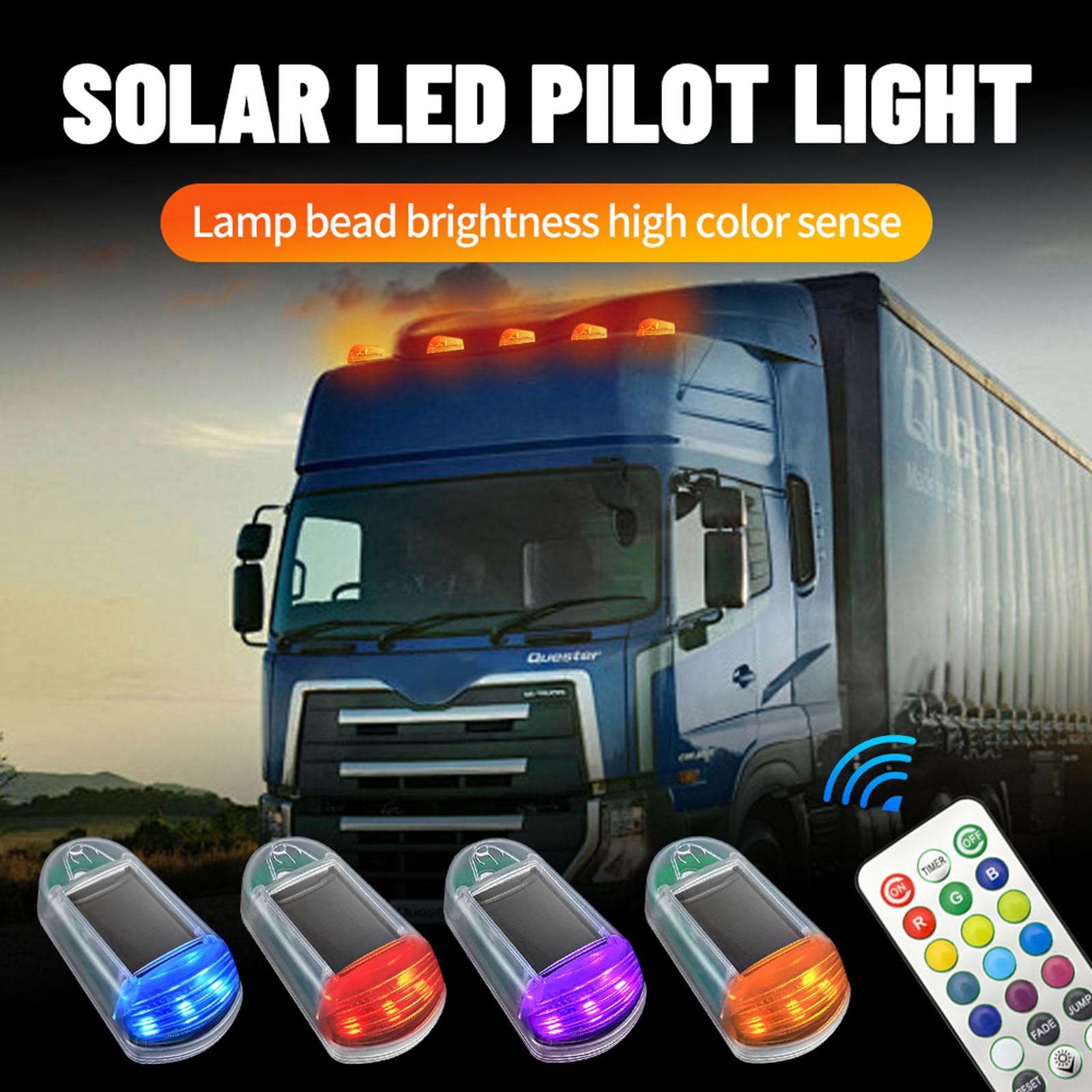 5Pcs Wireless Solar Cab Lights for Truck - 2024 Upgraded No Drill LED Roof Running Lights, Magnetic Mounted Universal Car Lights (Yellow/BK) - Perfect for Long Distance Driving & Nighttime Safety
