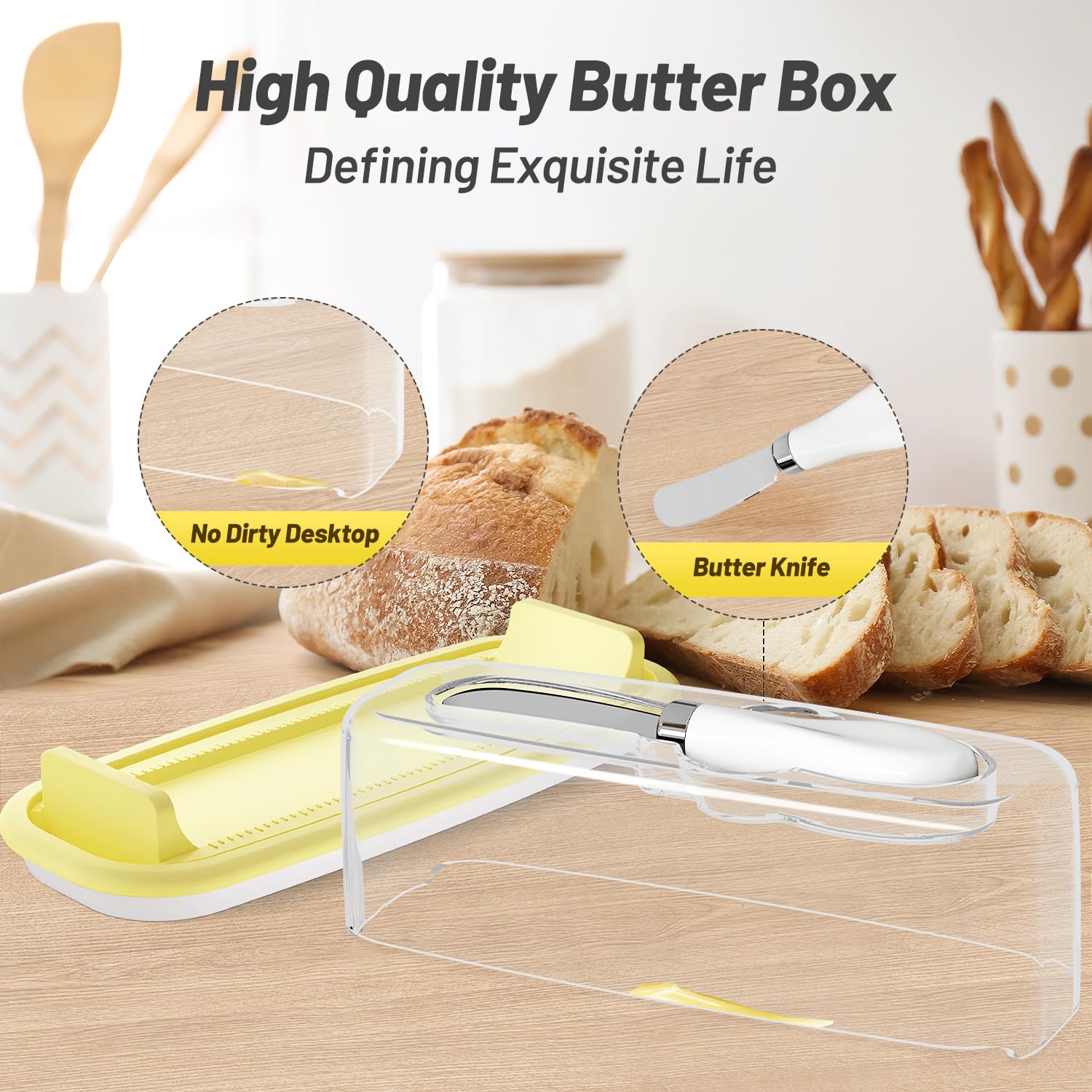 BPA-Free Butter Dish with Lid - Easy Scoop Butter Container with Knife Spreader & TBSP Marks - Countertop & Refrigerator Butter Keeper for Kitchen, Dining & Baking - Easy to Clean Butter Holder