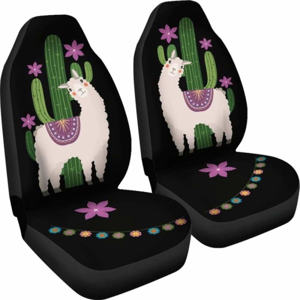 Alpaca Car Seat Covers - Bohemian Hippie Style with Cactus & Flower Desert Design in Purple & Black (102802) | Perfect for Road Trips & Hippie-Themed Vehicles