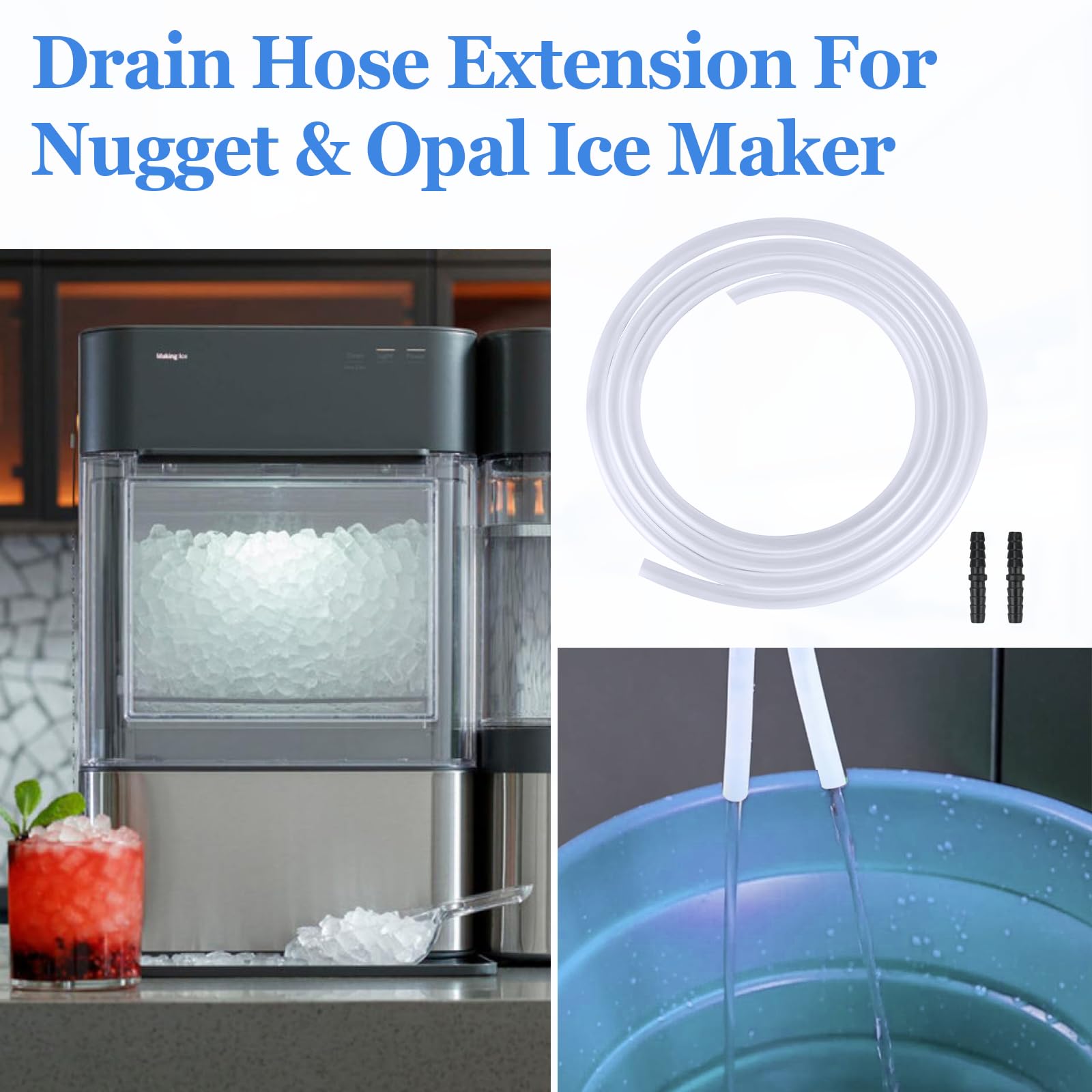 Nugget & Opal Ice Maker Drain Hose Extension - 1/4'' ID Cleaning Kit for Easy Ice Maker Maintenance | Perfect for Home Bars, RV, and Commercial Use