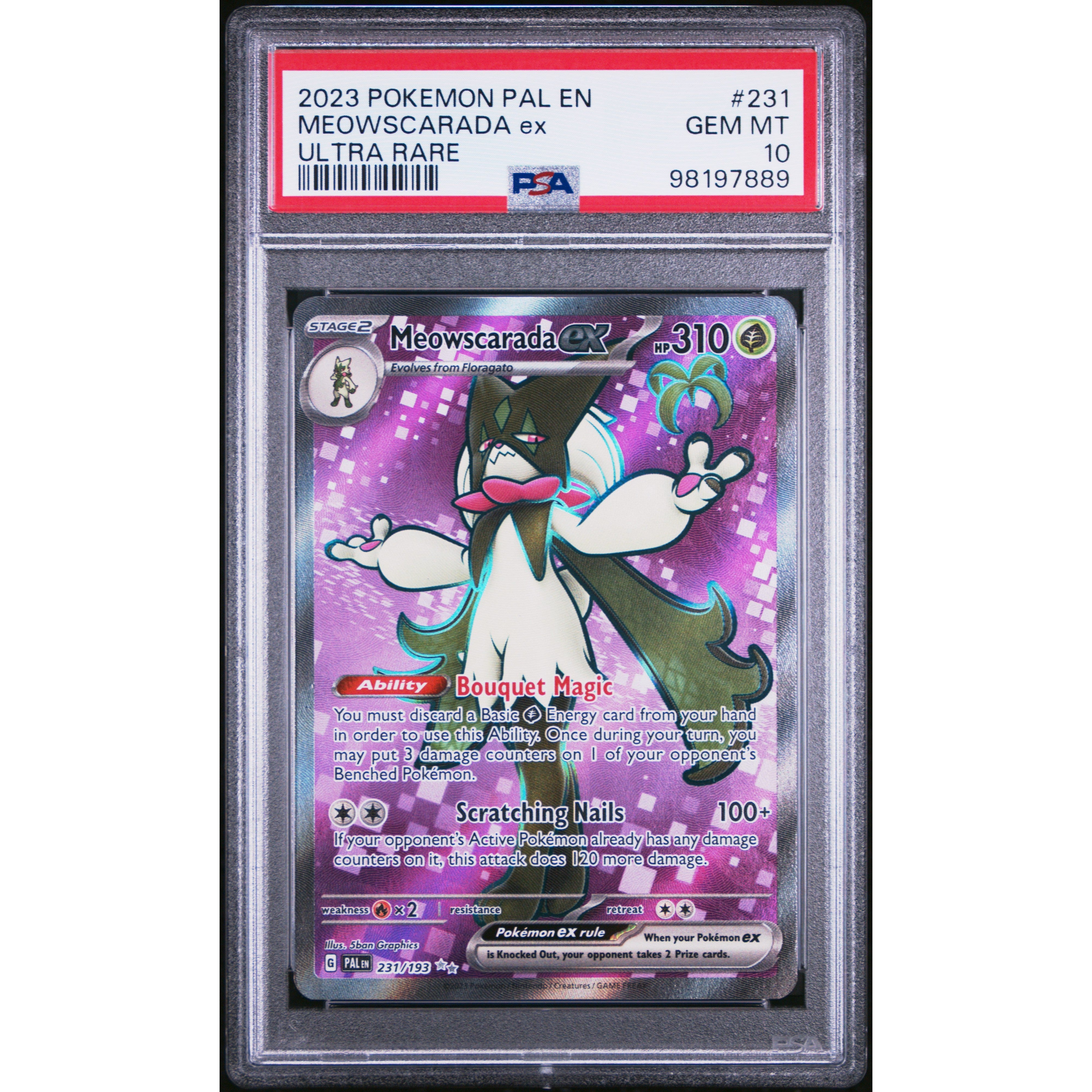 2023 Pokemon Paldea Evolved Meowscarada #231/193 PSA 10 Graded Card - Perfect for Collectors, Battling & Display - Rare Trading Card for Pokemon Fans