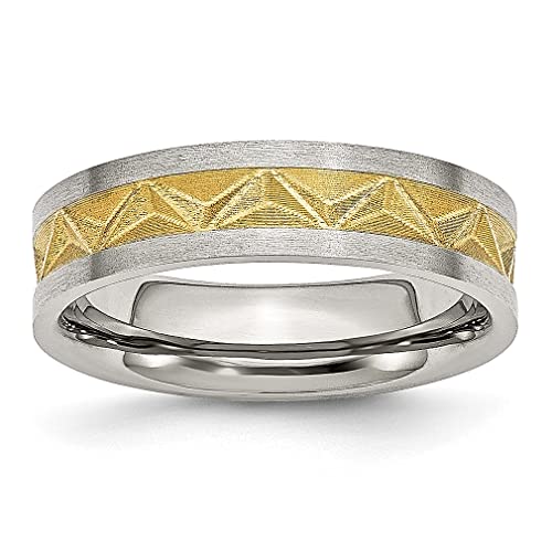 ICE CARATS 6mm Stainless Steel Yellow Gold Band Ring for Men - Wedding, Fashion Jewelry, Gifts for Him, Dad - Perfect for Anniversaries, Engagements & Everyday Wear