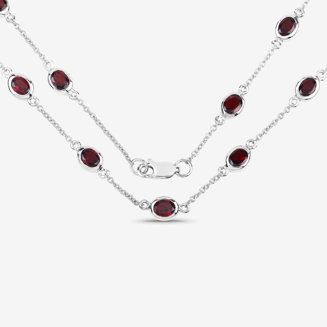 Authentic Garnet Beaded Necklace - 18 Inch Adjustable Sterling Silver Chain for Women | Perfect for Casual Wear, Office & Special Occasions