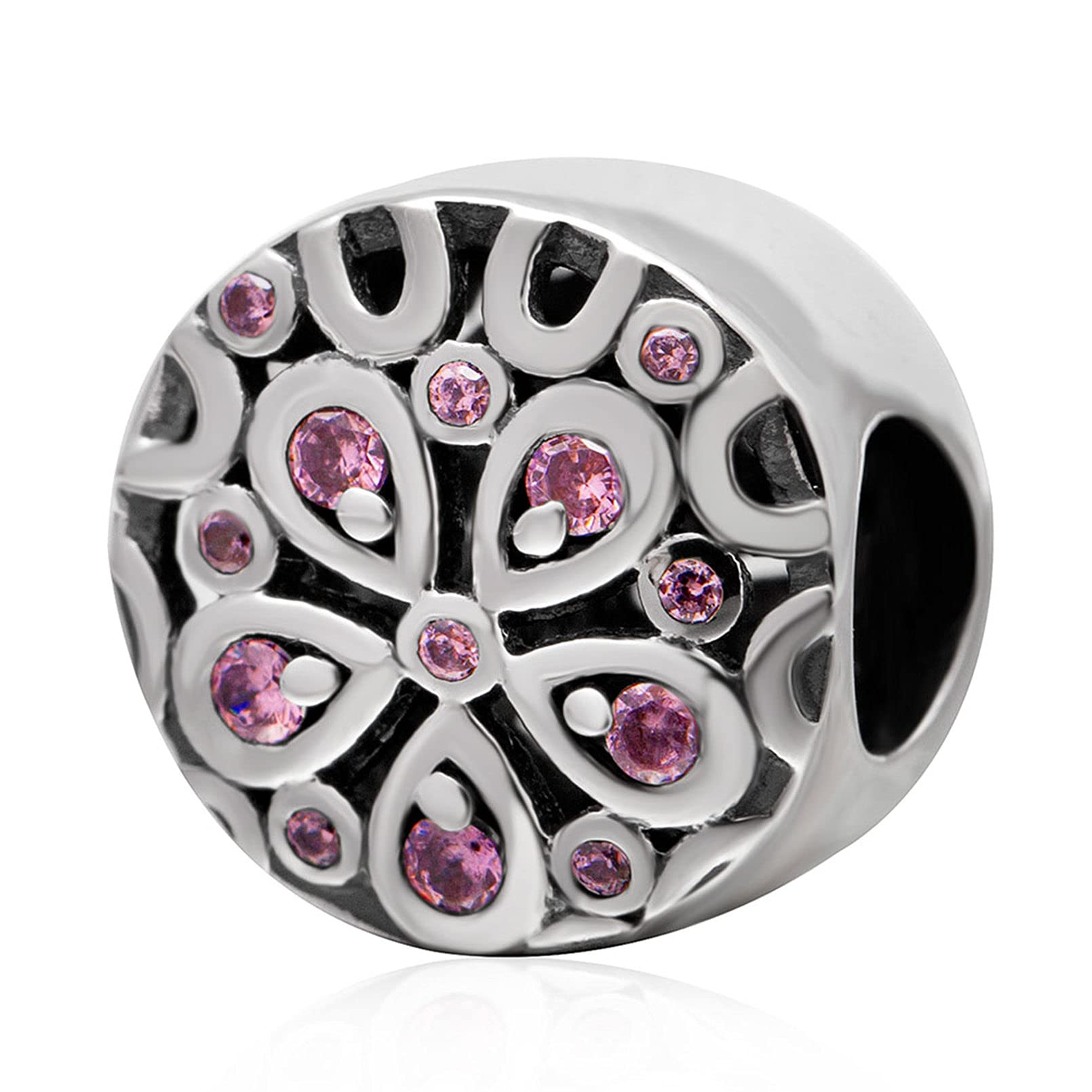 925 Sterling Silver European Valentines Bracelet Charms - Rose Gold Magnolia, Shamrock, Snowflake & Daisy Cherry Blossom | Elegant Jewelry Gift for St. Patrick's Day, Anniversaries & Special Occasions