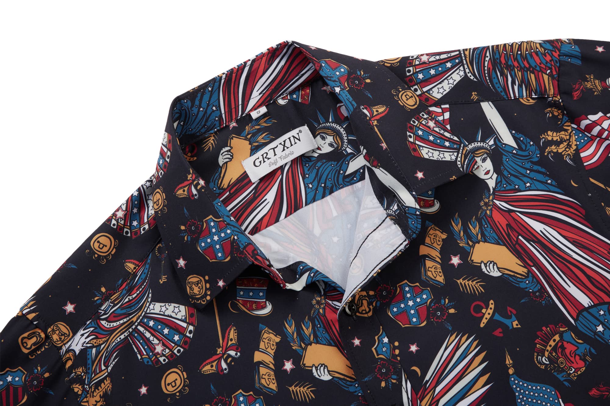 Men's American Flag Patriotic Short Sleeve Button Down Hawaiian Shirt | USA Flag Print Casual Shirt for 4th of July, BBQ, Beach & Summer Outfits