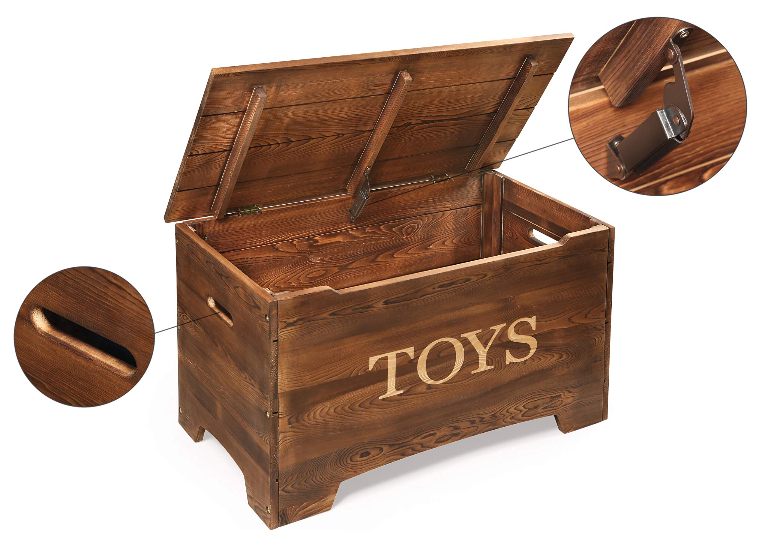 Badger Basket Rustic Solid Wood Toy Box in Caramel Brown – Safe & Customizable Kids Toy Storage Organizer | Perfect for Nursery, Playroom & Bedroom Organization