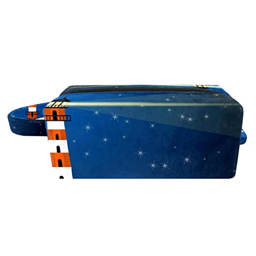 Waterproof Nautical Lighthouse Makeup Bag - Travel Cosmetic Organizer with Zipper & Handle - Perfect for Beach Vacations, Cruise Trips & Daily Essentials Storage
