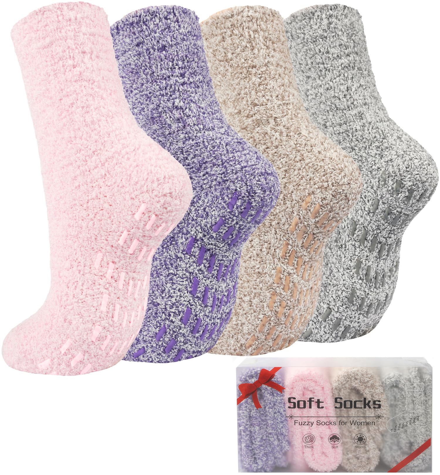 HIALTODAY Women's Non-Slip Fuzzy Slipper Socks - Warm Cozy Plush House Socks with Grips for Indoor/Outdoor Wear - Perfect for Christmas Gifts, Hospital Recovery & Winter Comfort
