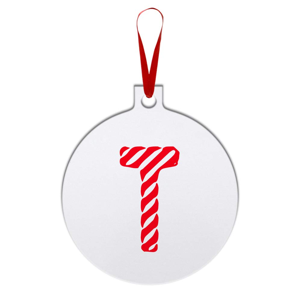 Personalized Red Letter T Christmas Ornament - Aluminum Ball Shape with Red Ribbon, 2-Sided Printing - Perfect Holiday Gift for Tree Decor, Stocking Stuffers & Festive Home Decor