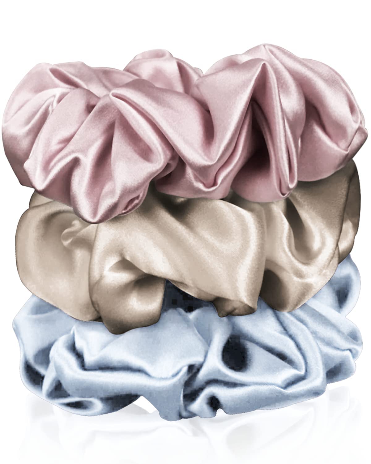 ALIBA COLLECTION Satin Hair Scrunchies - 6 Pack Soft Elastic Hair Ties for Women, Gentle No Pull Hair Bands for Thick & Thin Hair - Perfect for Workout, Yoga, Sleep & Everyday Use