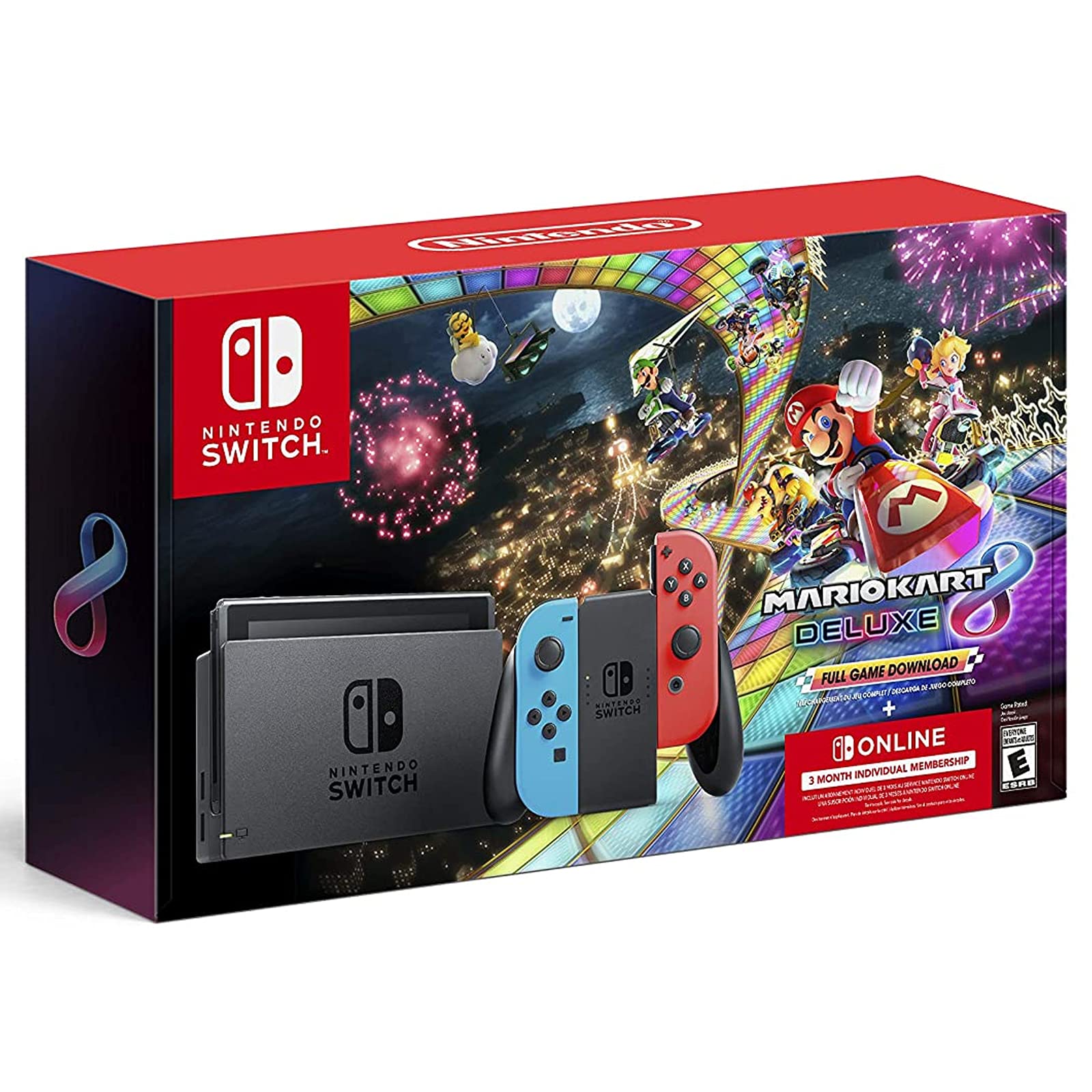 Nintendo Switch Mario Kart 8 Deluxe Bundle with 3-Month Nintendo Online Membership & 128GB MicroSD Card - Perfect for Family Game Nights & Portable Gaming