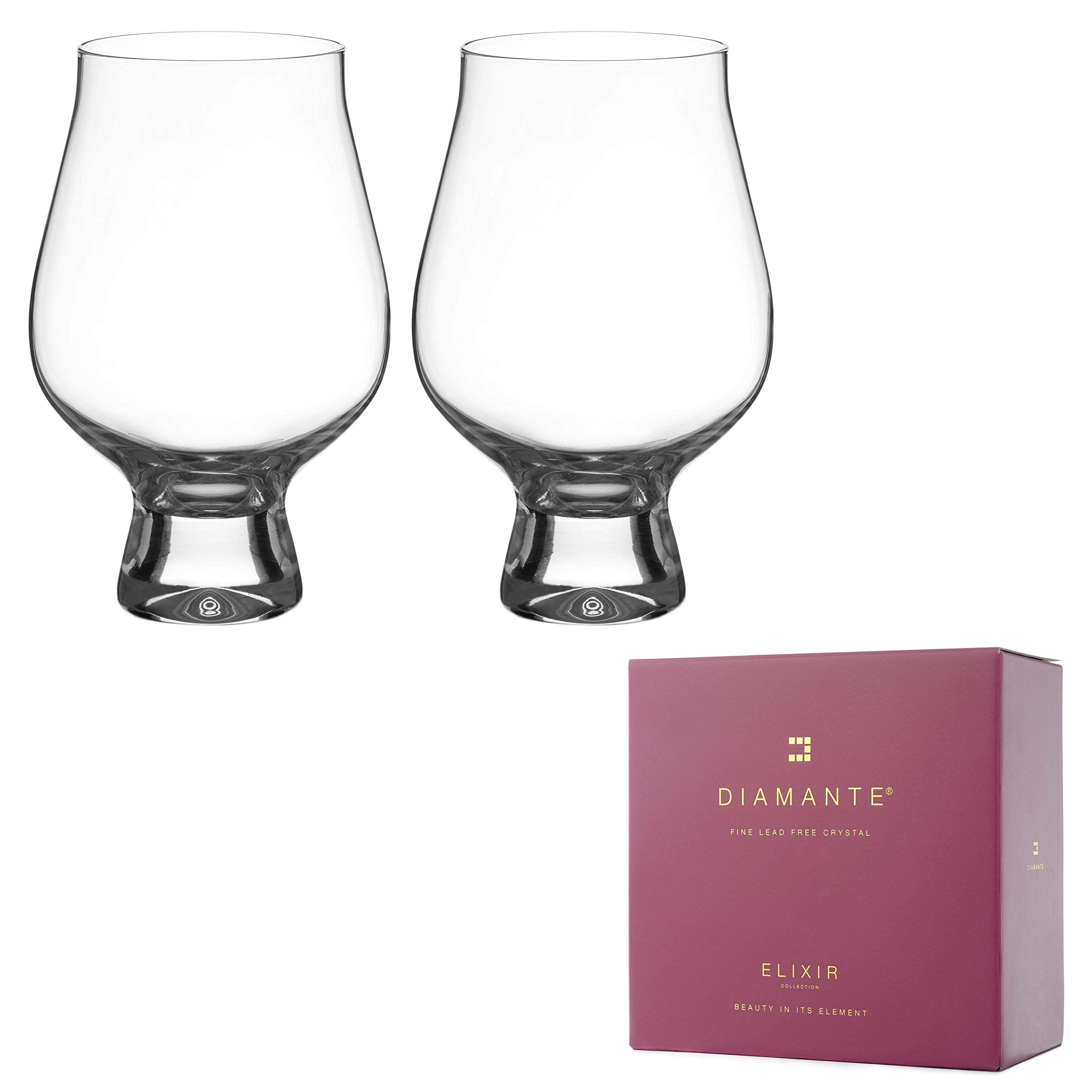 DIAMANTE 'Auris' Crystal Gin and Tonic Glasses Set of 2 - Stemless Cocktail Glasses for Gin, Whiskey, Water & More - Perfect for Home Bar, Parties & Gifts