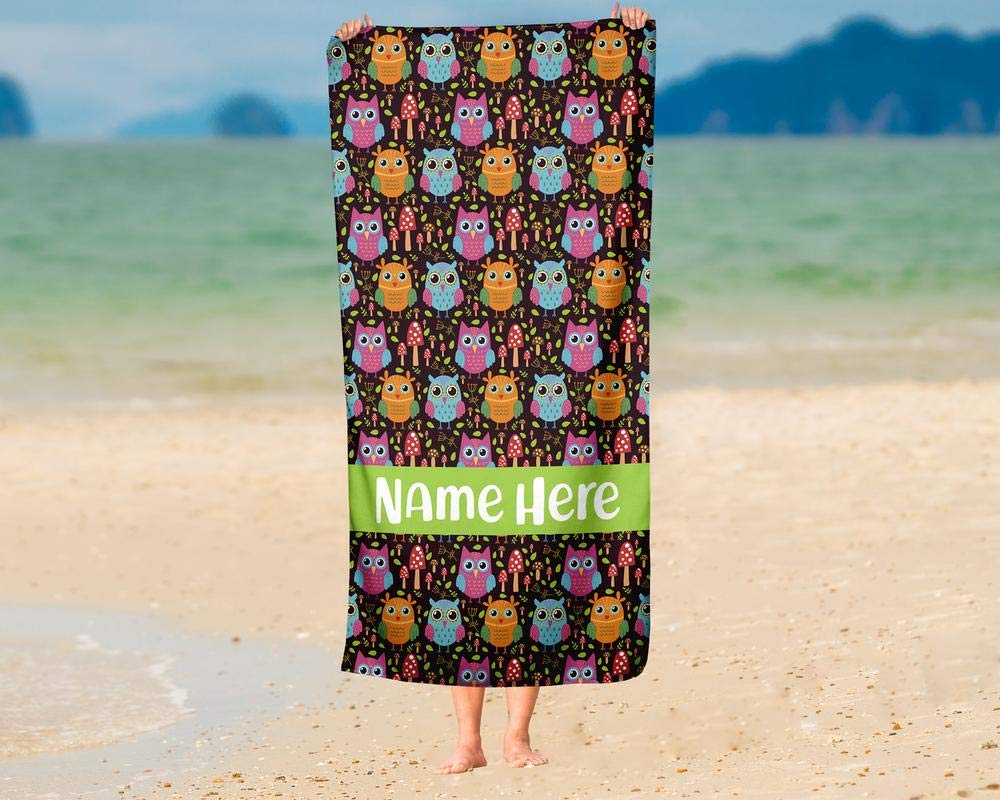 Personalized Extra Large Owl Pattern Towel for Kids & Adults - Custom Travel, Beach, Pool, Bath Towel for Toddler, Baby, Boys & Girls - Perfect for Swimming, Vacation, Spa, and Home Use
