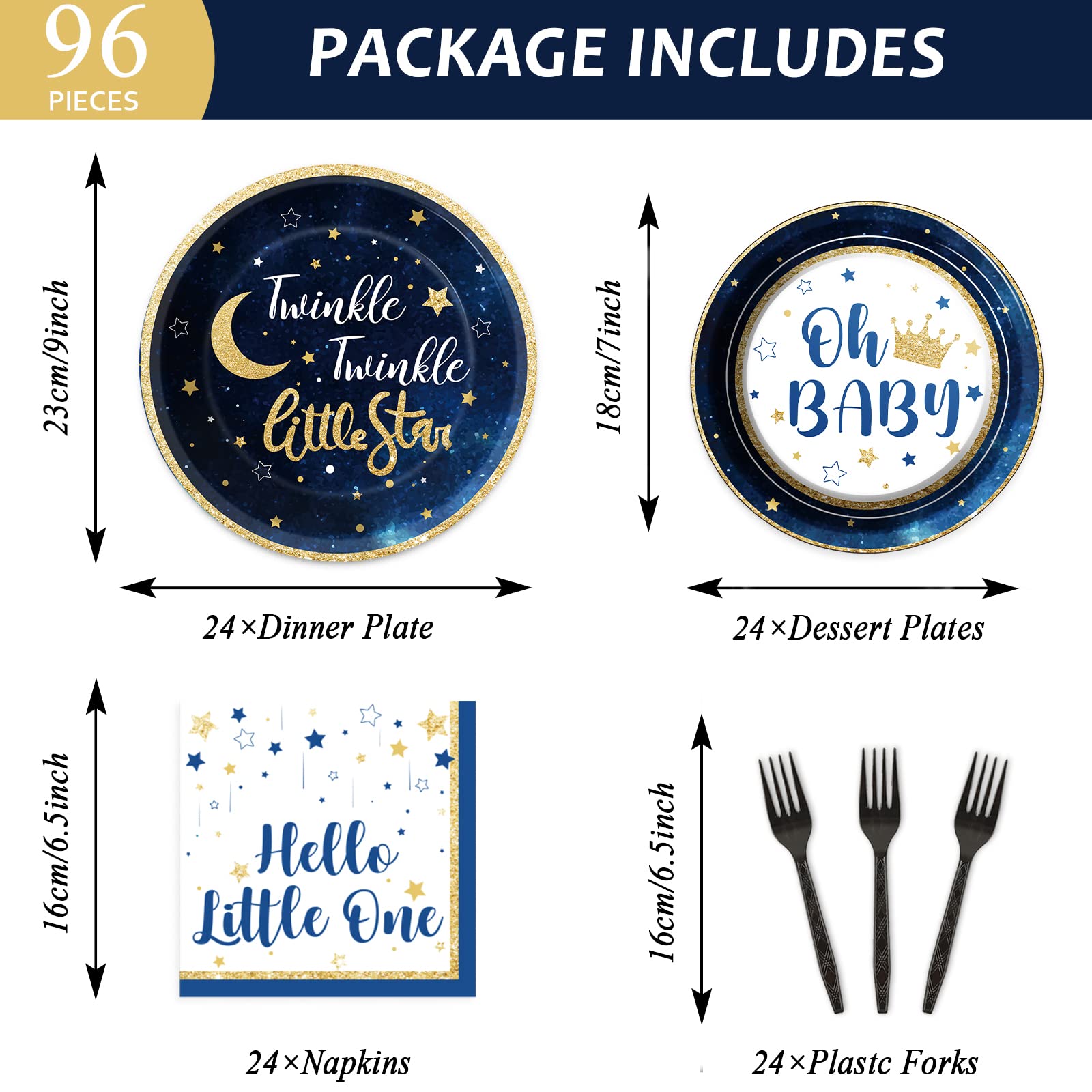 Wiooffen 96-Piece Twinkle Twinkle Little Star Party Gender Reveal Supplies Set - Includes Plates, Napkins & Forks for 24 Guests - Perfect for Baby Showers, Gender Reveal Parties & Celebrations (Pink/Blue Theme)