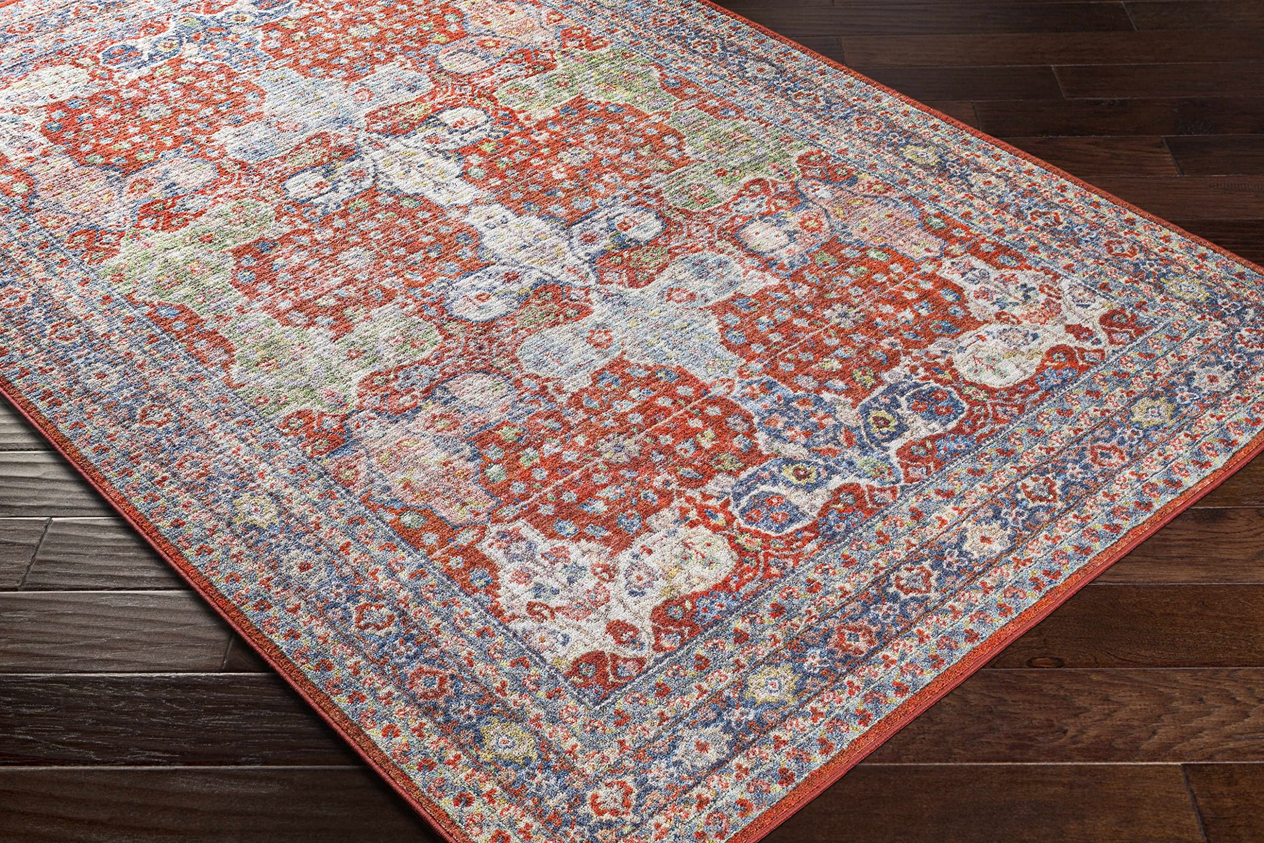 Machine Washable Hauteloom Kangundo Traditional Area Rug - Red, Navy, Denim - 6'7