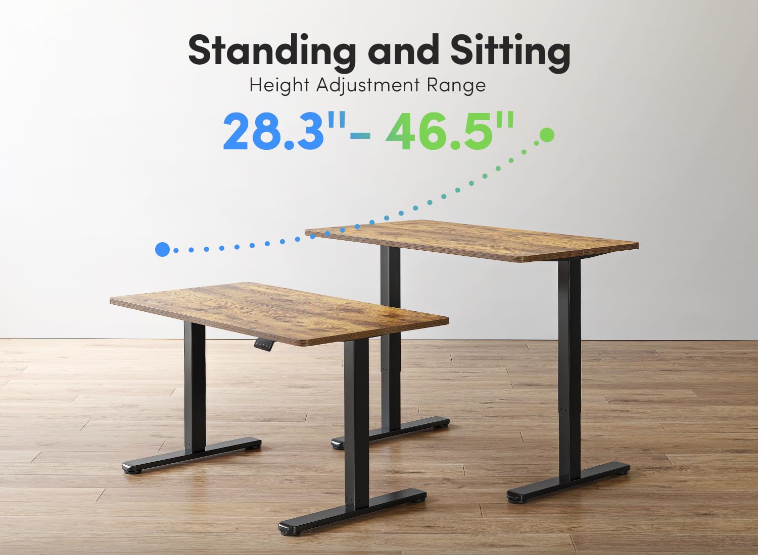 FEZIBO Electric Standing Desk 48 x 24 Inches, Height Adjustable Sit Stand Desk with Splice Board - Black Frame & Rustic Brown Top for Home Office, Gaming, and Workspace Ergonomics