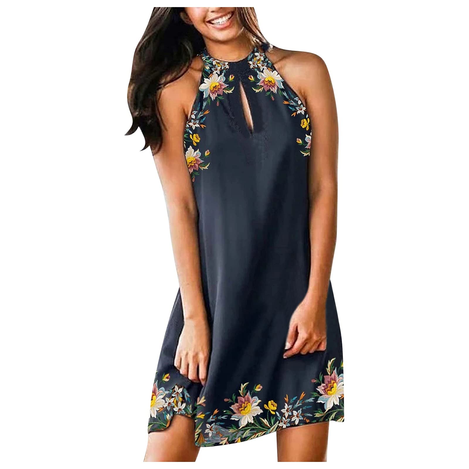 Women's Summer Sleeveless V-Neck Ruched Tank Dress - Casual Beach Wear, Party Outfit & Vacation Clothing
