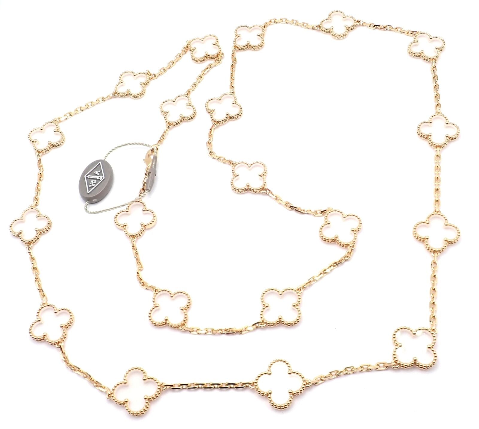 Van Cleef & Arpels 18k Yellow Gold 20 Motif Alhambra Rock Crystal Necklace with Certificate - Elegant Luxury Jewelry for Women, Perfect for Weddings, Parties & Special Occasions