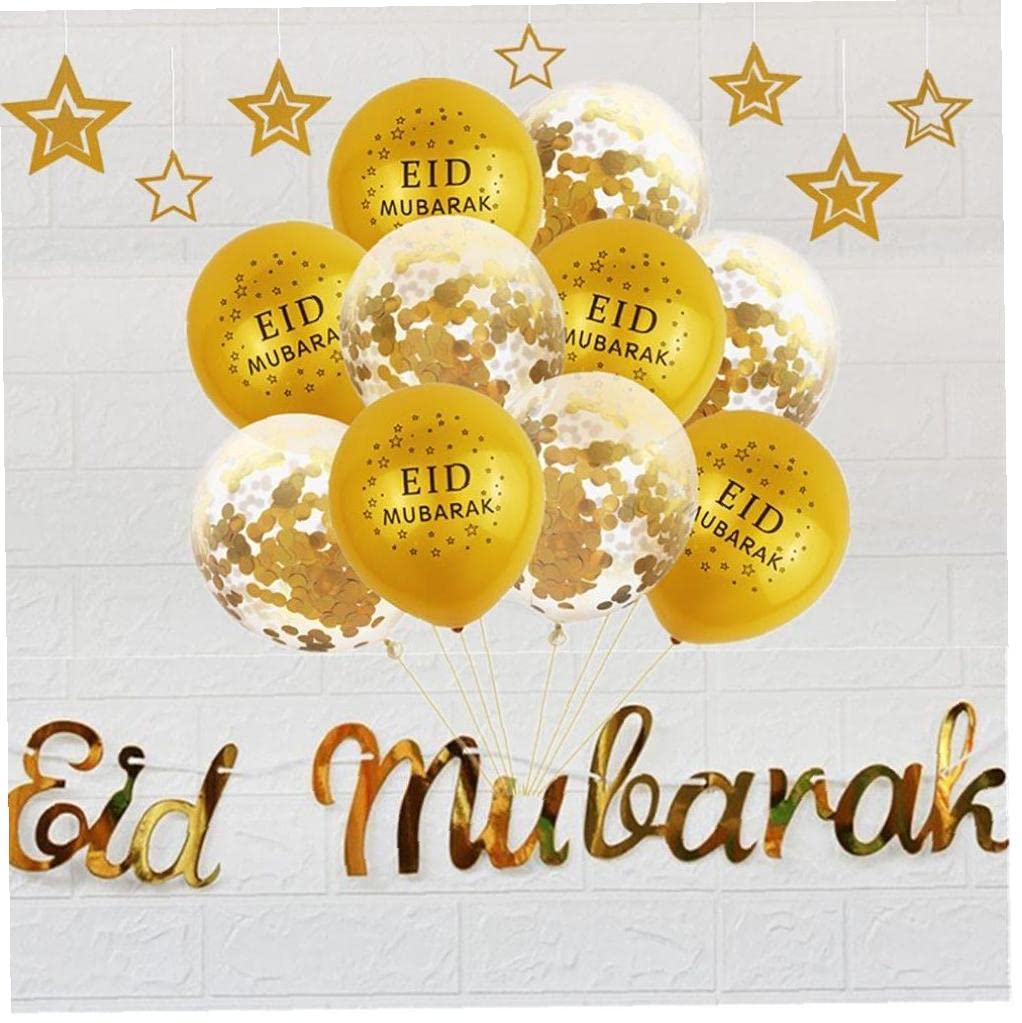 10pcs Golden Transparent Eid al-Fitr Balloons - Ramadan Mubarak Party Decorations for Home, Mosque & Community Celebrations