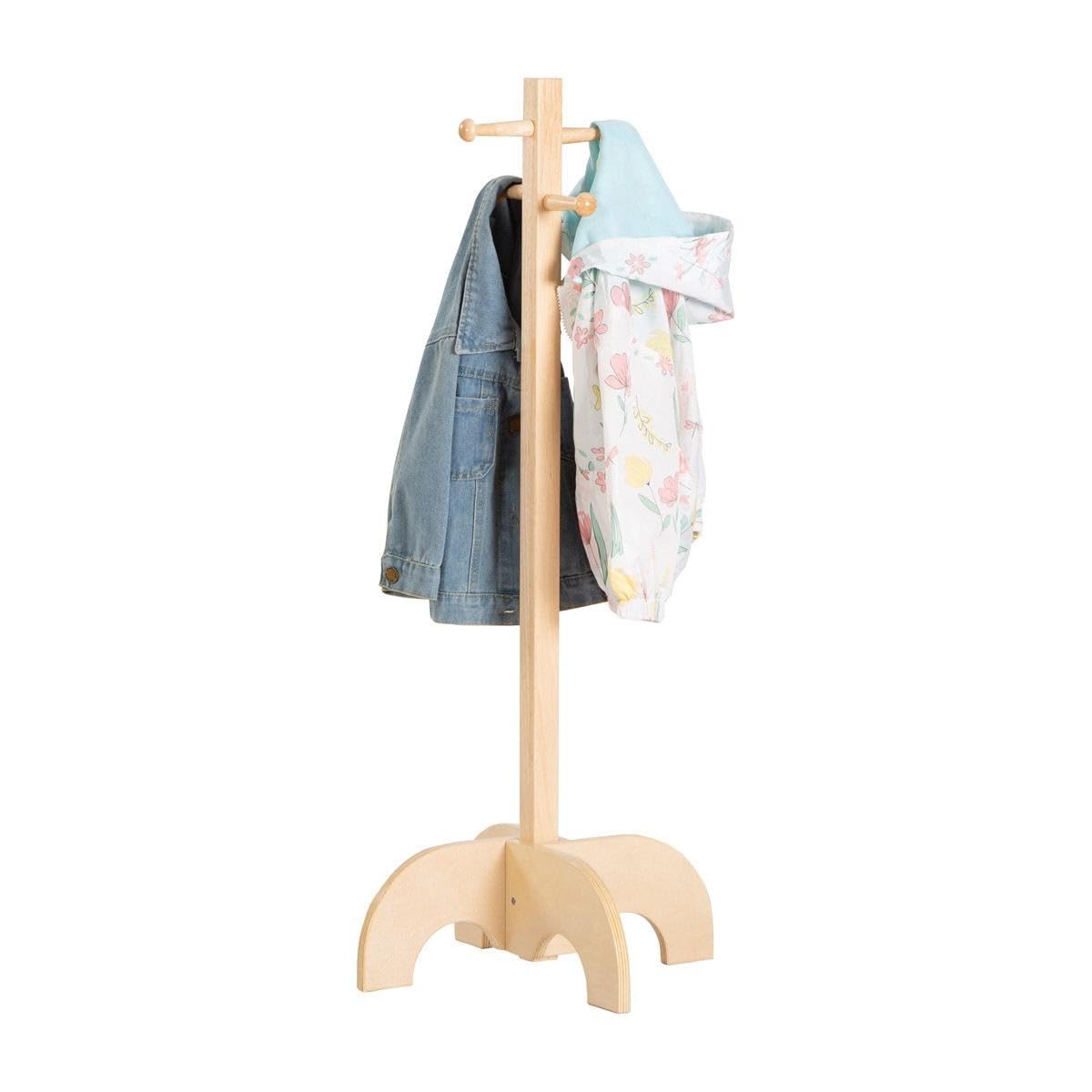 Kaplan Early Learning 36 Inch Wooden Clothes Tree with 4 Hooks - Kids Coat Rack for Hanging Children's Clothes, Costumes & Accessories - Perfect for Bedrooms, Playrooms & Daycare Centers