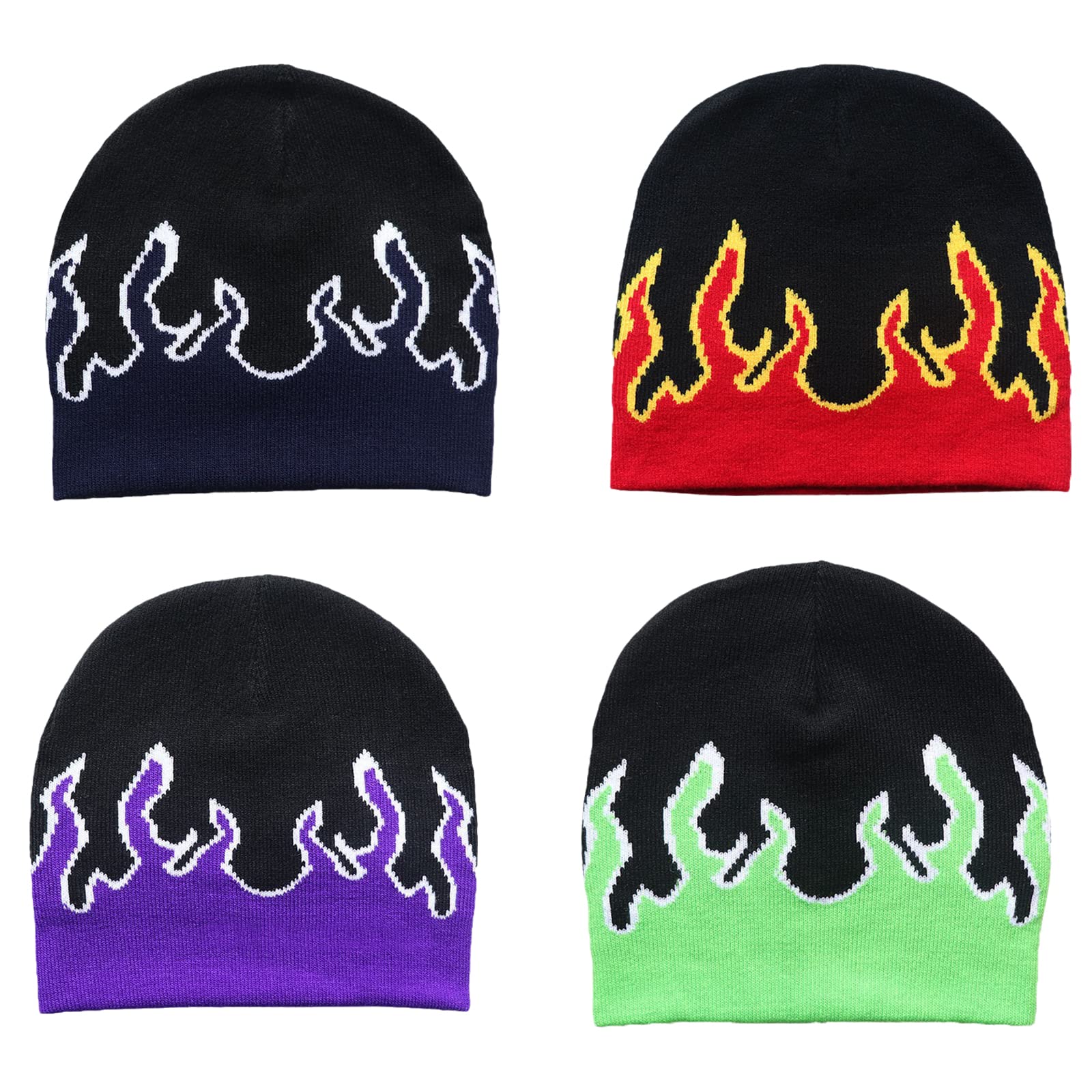 Trendy Y2K Flame Skull Beanie Hat - Slouchy Knit Skullies Cap for Men & Women - Perfect for Winter Fashion, Streetwear, and Outdoor Activities